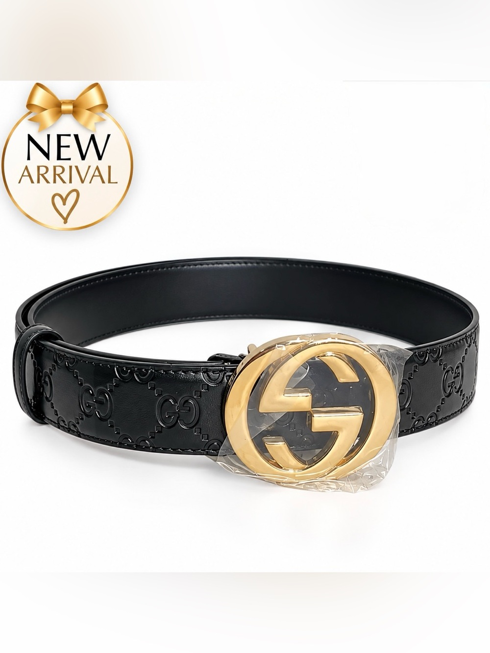 🖤 Unisex Black Leather Belt with Gold-Tone Buckle 🖤